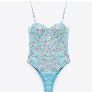 Zara Blue Floral Bodysuit